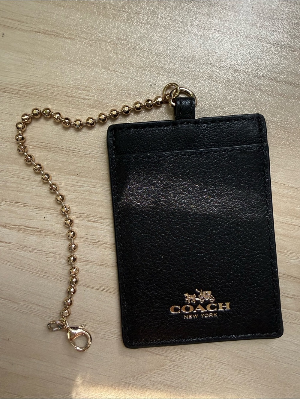 Coach Black Leather Card Holder with Gold Logo